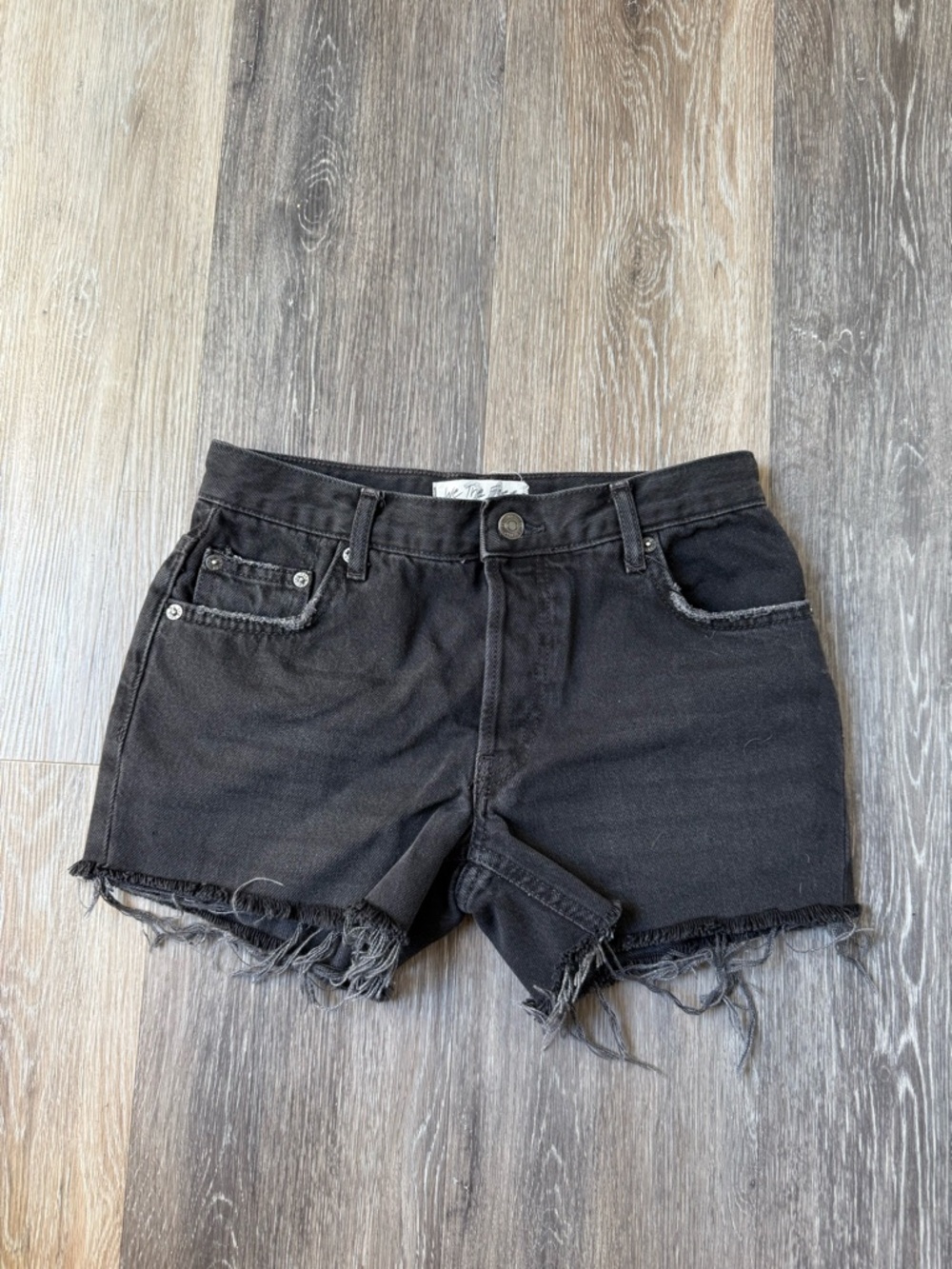 Free People We The Free Black Raw Hem Denim Cutoff Short Shorts Size 24
